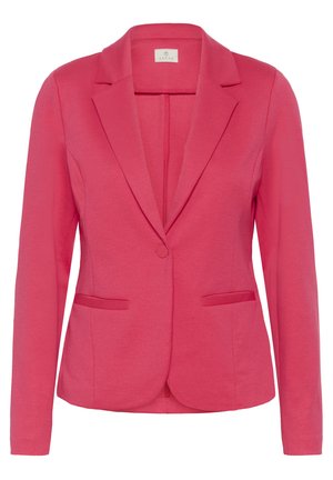 Rosa Blazer aus weichem Material, mit Reverskragen, zwei Hosentaschen und einer einknöpfigen Verschluss. Schlichtes, tailliertes Design.
