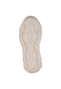 Witte rubberen schoenzool met een gestructureerd ontwerp, voorzien van gebogen groeven en een gladde omtrek. Maat 37 gemarkeerd op het oppervlak.