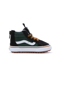 Zapatillas de baloncesto altas en negro y verde con cordones marrones, detalle de swoosh blanco, tejido texturizado y suela de goma. Cuenta con un zipper en la parte trasera.