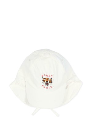 Casquette blanche Kenzo Paris ornée d'un visage de tigre rugissant brodé et de liens ajustables à l'arrière.