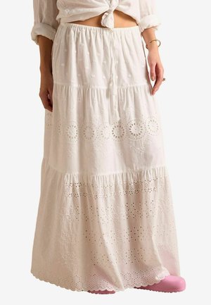 REGULAR FIT - BRODERIE TIERED - A-lijn rok - white