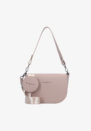 Borsa a tracolla in finta pelle rosa chiaro con forma curvata, hardware argentato, pochette rotonda removibile e tracolla regolabile con motivo.