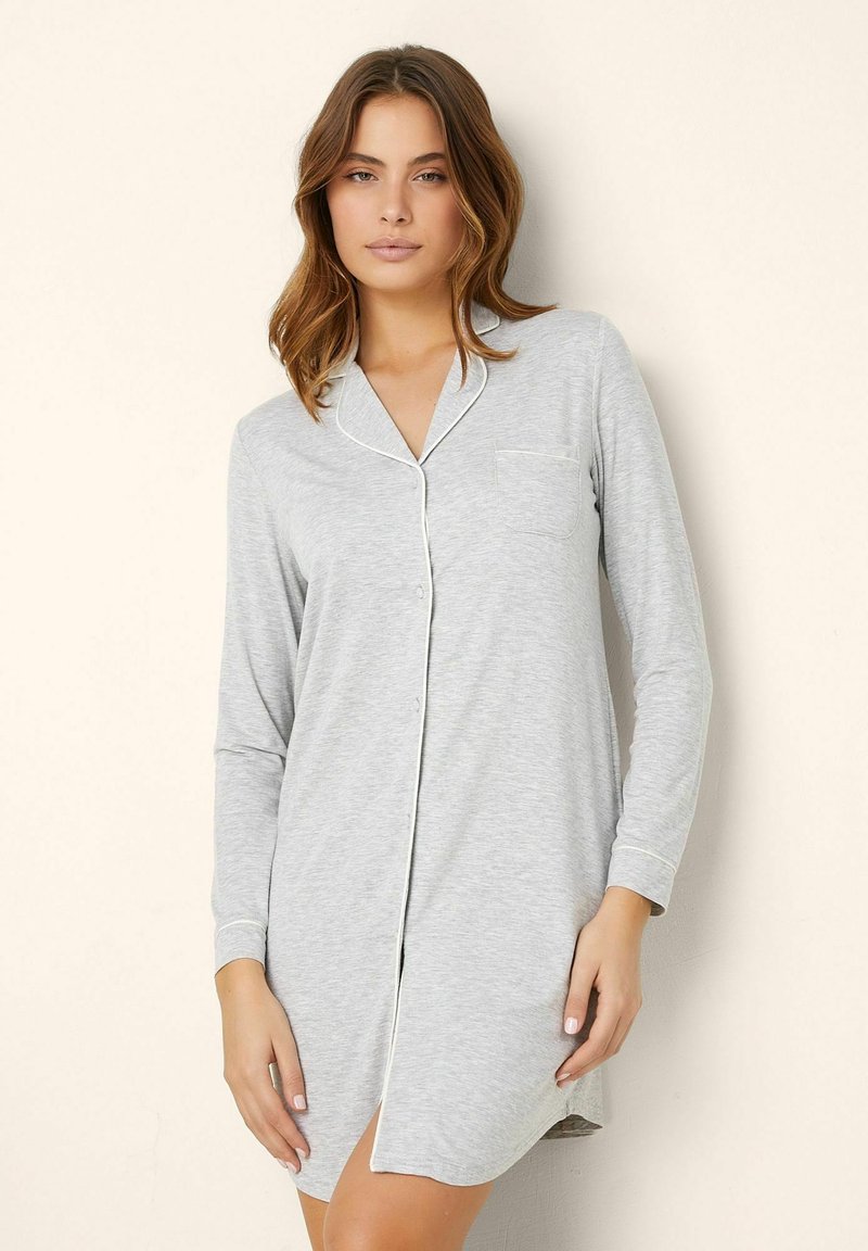 Camicia Da Notte Donna In Cotone Morbido - Pigiama Ampio Con Scollo A V, Grigio Scuro, Taglia S (95% Cotone, 5% Elastan)