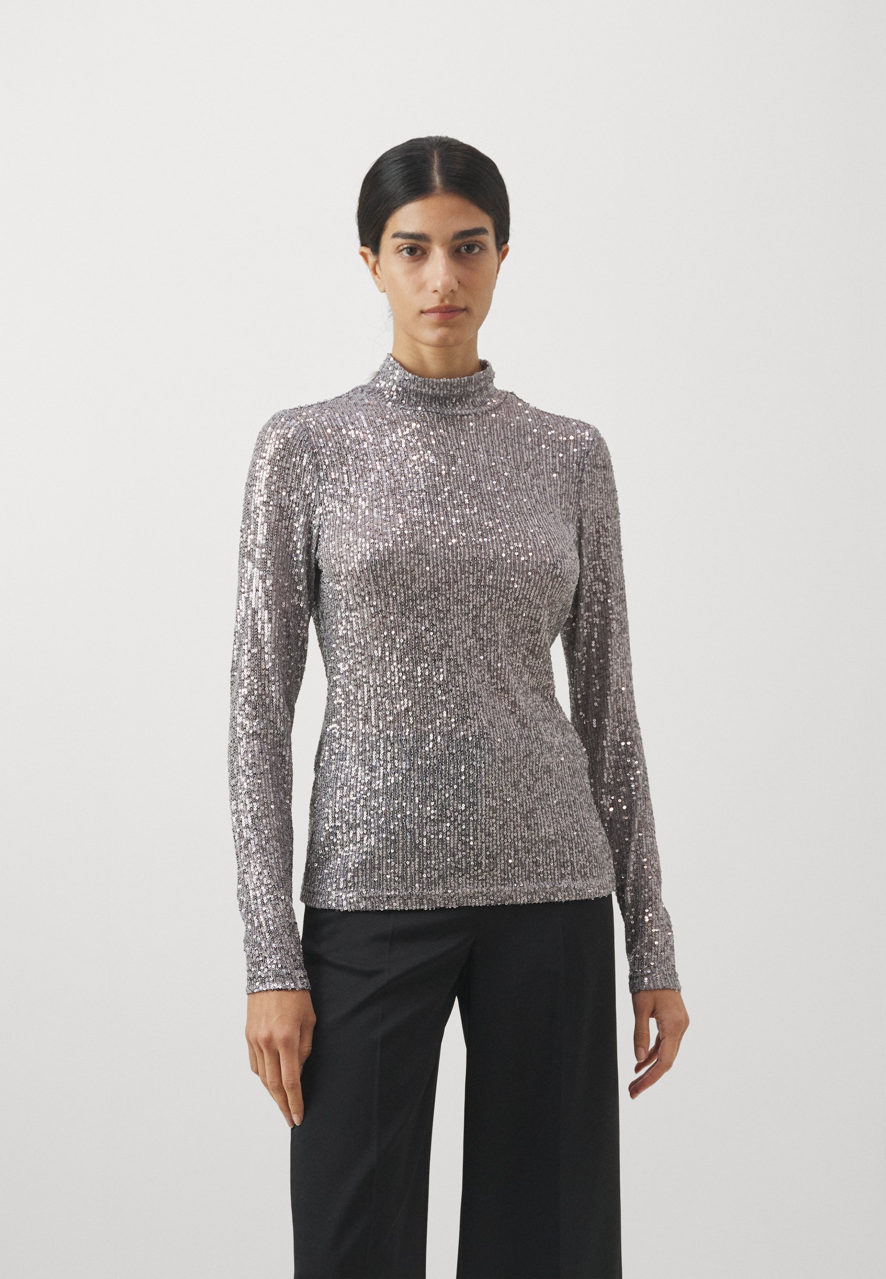 silver gray blouse