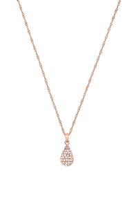 Collar de oro rosa con cadena retorcida, que presenta un colgante en forma de lágrima engastado con múltiples cristales transparentes y brillantes.