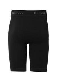 Shorts de compression noirs en tissu texturé, avec une ceinture logo et une coupe ajustée conçue pour un usage athlétique.