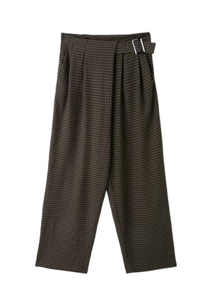 Stradivarius, FLOWING CHECK TROUSERS WITH BUCKLE - Pantalon classique - khaki
