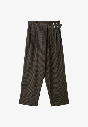 Stradivarius, FLOWING CHECK TROUSERS WITH BUCKLE - Pantalon classique - khaki