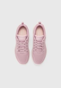 Light pink athletic shoes with a breathable mesh upper, lace-up design, padded tongue, and a flexible rubber sole.
