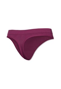 Burgunderfarbene Baumwollmischung-Tanga mit glatter Textur, ausgestattet mit einem breiten Bund und minimalistischem Schnitt. Keine sichtbaren Muster oder Hardware.