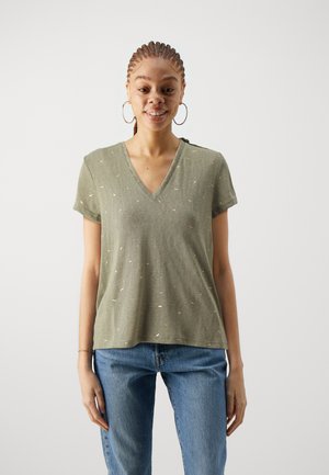 ONLY ONLSTEPHI V NECK - Tricou cu imprimeu - kalamata/frosted almond