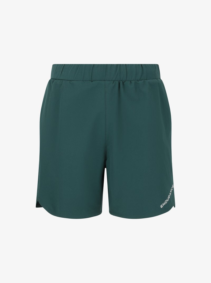 Gröna idrottsshorts gjorda av ett lätt material med elastisk midja. Har sidofickor för ökad rörelsefrihet och varumärkning på benet.