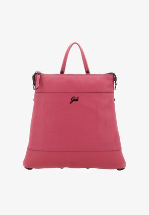 Borsa tote in pelle rosa con due manici, chiusura a zip e piccolo logo nero centrato sul davanti.