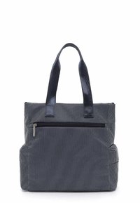Granatowa torba na ramię w wzory, z dwoma materiałowymi uchwytami, zapinaną na zamek tylną kieszenią oraz usztywnioną konstrukcją. Wykonana z durable materiału tekstylnego.