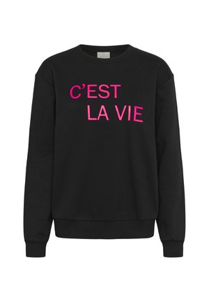 Sort sweatshirt med teksten "C’EST LA VIE" i fed pink skrift. Klassisk crew neck, lange ærmer og ribbede manchetter og kant.