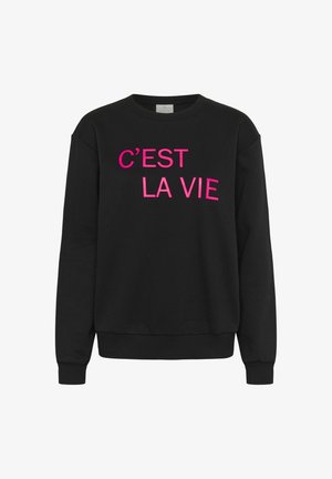 Black sweatshirt featuring the text "C’EST LA VIE" in bold pink lettering. Classic crew neck, long sleeves, and ribbed cuffs and hem.