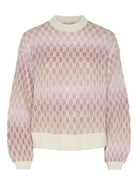 Strikket genser med rund hals, med et gradientmønster i myke rosa og beige nyanser, og ribbestrikkede mansjetter og kant.