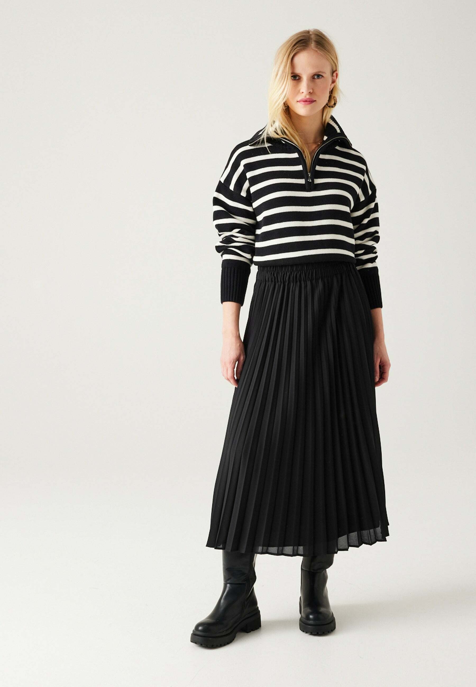 Pleated Skirt Zalando Jupe Midi Promod MIDI Jupe Trapèze Noir