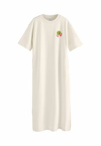 Next REGULAR FIT - SHORT SLEEVE CREW NECK BACK GRAPHIC MIDI - Haljina od žerseja - off white cream fruit graphic