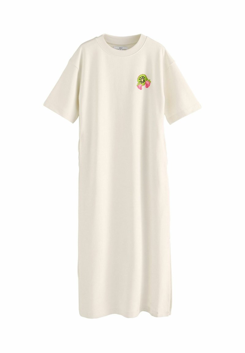 Next REGULAR FIT - SHORT SLEEVE CREW NECK BACK GRAPHIC MIDI - Haljina od žerseja - off white cream fruit graphic