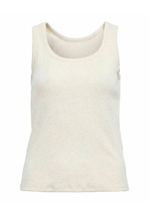 Ärmelloses, geripptes, cremefarbenes Strick-Top mit breiten Schulterträgern und rundem Ausschnitt, entworfen für den Freizeitbereich.