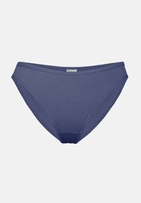 Tengerészkék bordázott bikinialsó alacsony derekú kivitelben, sima textúrával és minimális varrási részletekkel.