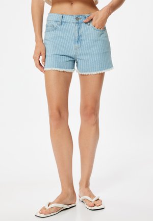 STRIPED MINI - Farkkushortsit - light blue