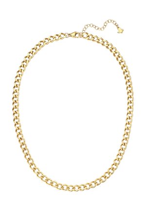 Collar de cadena de oro con eslabones ovalados y cierre de langosta, con una cadena extensora ajustable con un pequeño charm con forma de pájaro.