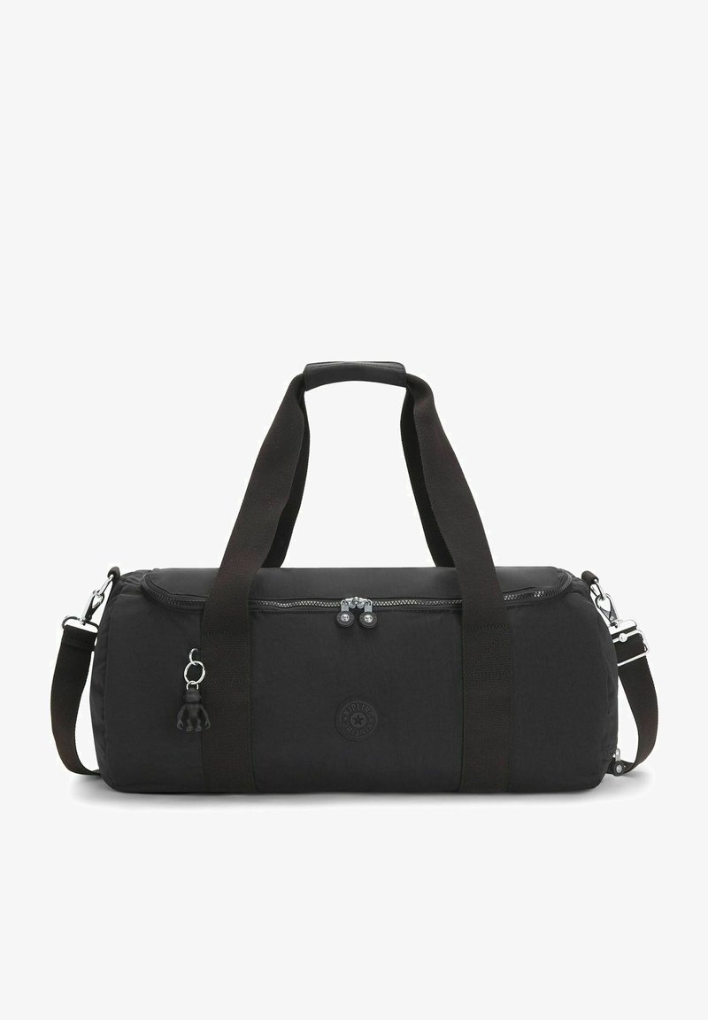 Sort duffelbag lavet af slidstærkt stof, med dobbelt hanke, en justerbar skulderrem og et lynlåset hovedrum med logo-detalje.