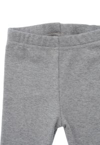 Graue gerippte Leggings mit einem elastischen Bund, weichem Material und schmalem Schnitt. Keine sichtbaren Beschläge oder Muster.