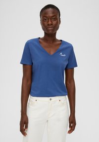 s.Oliver MIT STICK-DETAIL - T-Shirt print - dunkelblau