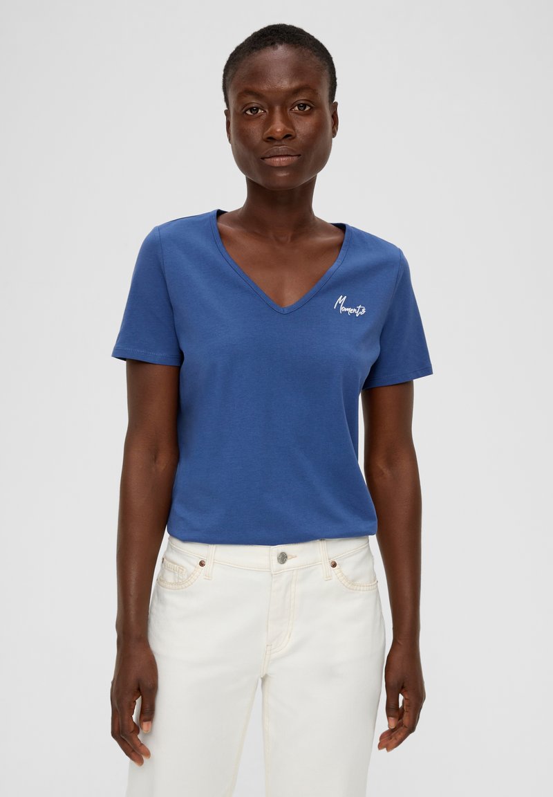 s.Oliver MIT STICK-DETAIL - T-Shirt print - dunkelblau