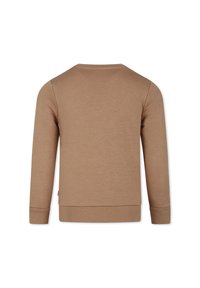 Sudadera marrón de manga larga, cuello redondo y puños acanalados. Material suave con un color sólido y sin patrones ni diseños visibles.
