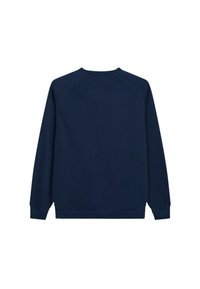 Marineblå sweatshirt med lange ærmer, rund halsudskæring og ribbede manchetter og kant. Fremstillet af et struktureret stof med et enkelt design.