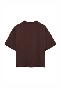 Bruine, t-shirt met korte mouwen van katoen met een ontspannen pasvorm. De achterkant heeft een eenvoudig ontwerp en een ronde hals. Geen zichtbare patronen of accenten.