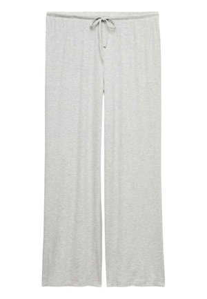 Lichtgrijze loungebroek met wijde pijpen, een elastische tailleband en een strikkoord aan de voorkant.
