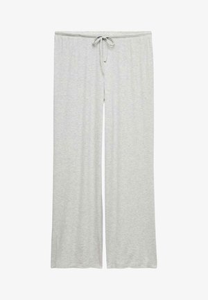 Lichtgrijze loungebroek met wijde pijpen, een elastische tailleband en een strikkoord aan de voorkant.