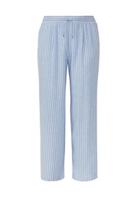 Hemelsblauwe gestreepte pyjamabroek met een elastische tailleband en verstelbare trekkoord; gemaakt van zachte stof met een comfortabele pasvorm.