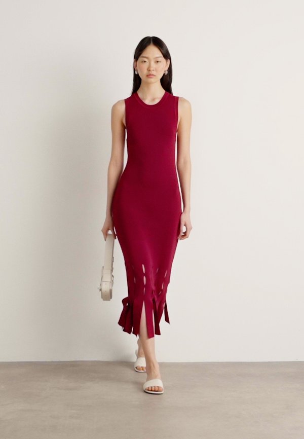 DRESS WITH FRINGE DETAIL - Jersey dress - beet3