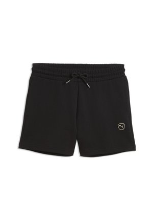 Pantaloncini atletici neri con cintura elastica e coulisse, con un piccolo logo Puma dorato sulla gamba sinistra.