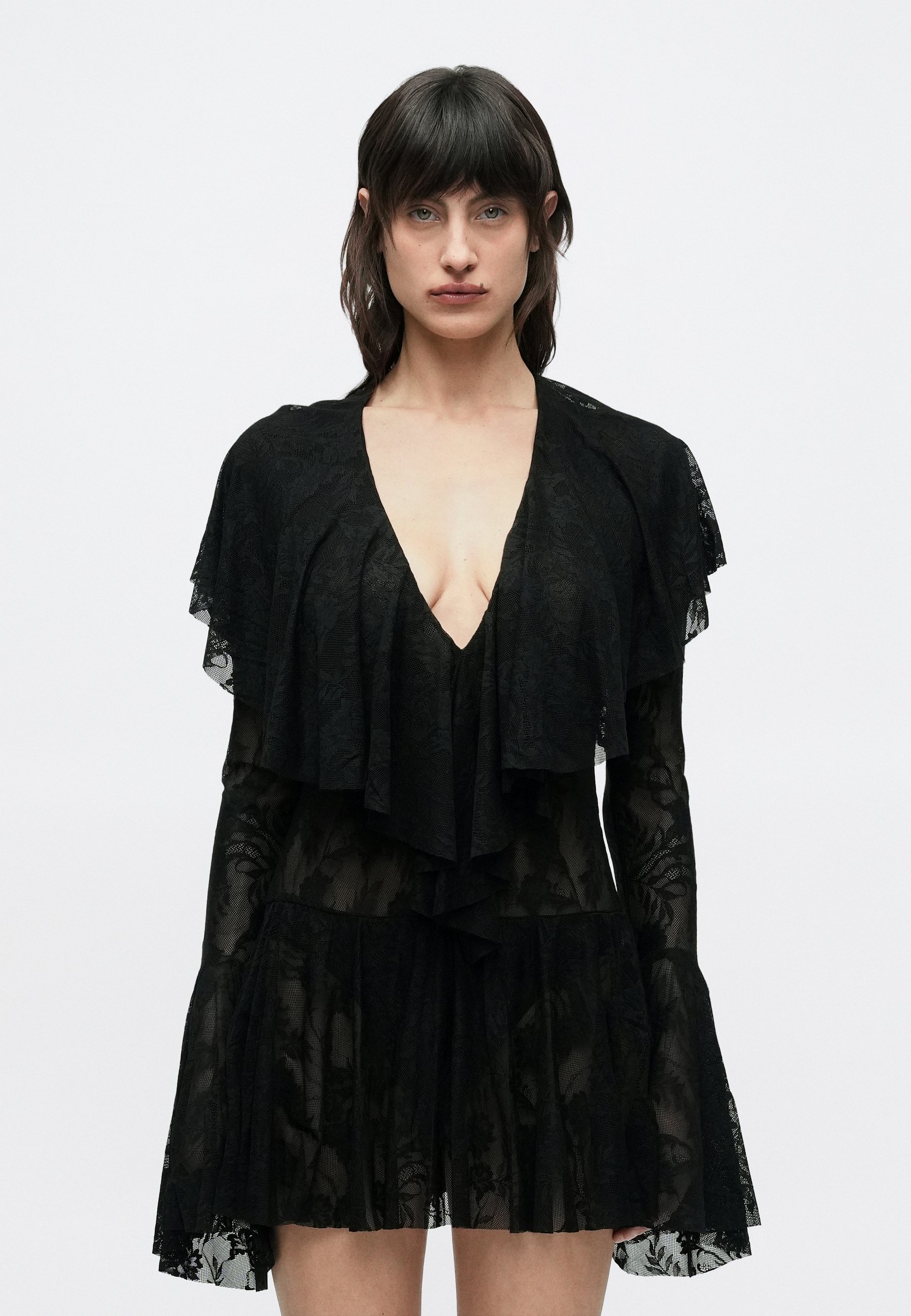 strapless open back dress Hayden Long Sleeve Plunge Mini Dress - Black main image 1