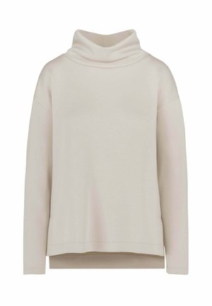 Maglione a collo alto color crema con una texture morbida, vestibilità rilassata, spalle cadute e un colletto alto e piegato per un maggiore comfort.