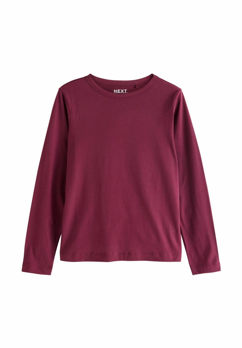 Tricou lung, de culoare vișinie, cu guler rotund, fabricat dintr-un material moale de bumbac. Are un design simplu, fără modele sau accente.