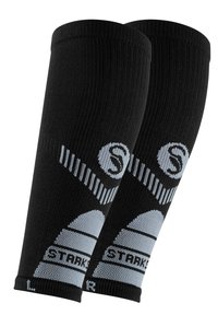 Maniche a compressione nere con accenti grigio chiaro, caratterizzate da una texture a coste, design del logo e modelli variabili sulla stoffa. Taglia: L.