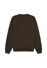 Καφέ φούτερ με στρογγυλή λαιμόκοψη, μακριά μανίκια και ριμπ μανσέτες. Μαλακή υφή και απλός, μινιμαλιστικός σχεδιασμός χωρίς διακοσμήσεις.