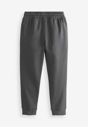 Graue Sweatpants aus weichem Stoff mit elastischem Bund und Bündchen. Das Design ist einfach, ohne sichtbare Muster oder Verzierungen.