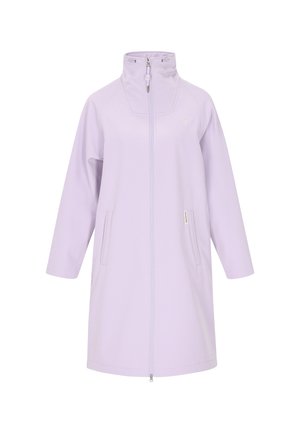 Gaiši purpura jaka ar rāvējslēdzēju, ilgām piedurknēm, divām priekšējām kabatām un augstu apkakli. Izgatavota no gludas tekstūras auduma ar minimāliem akcentiem.