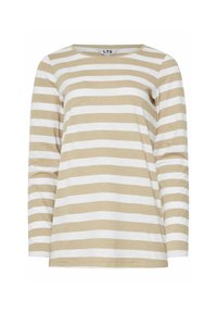 Langarm shirt met afwisselend beige en witte strepen, ronde halslijn en een losse fit, gemaakt van zacht, lichtgewicht materiaal.