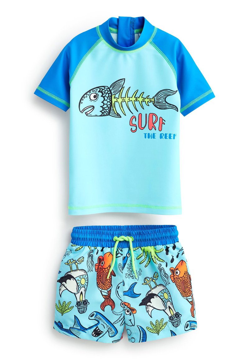 Next 2PIECE RASH VEST AND SHORTS SET Badeanzug blue skeleton fish