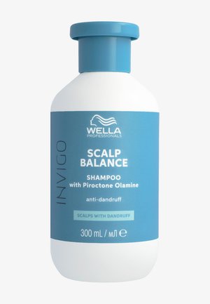 Wella Professionals Scalp Balance anti-roos shampoo met Piroctone Olamine, 300 ml fles, blauwe en witte verpakking.